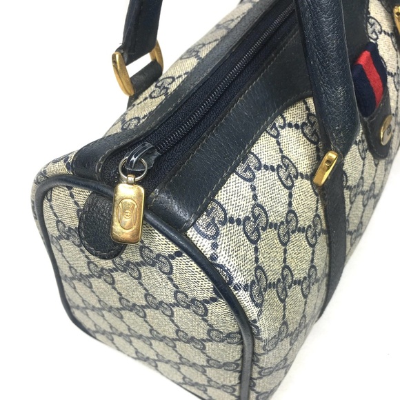 Authentic GUCCI Boston satchel bag navy grey monogram coated canvas - Picture 8 of 15